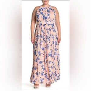 Eliza J Peach and Blue Floral Maxi Dress